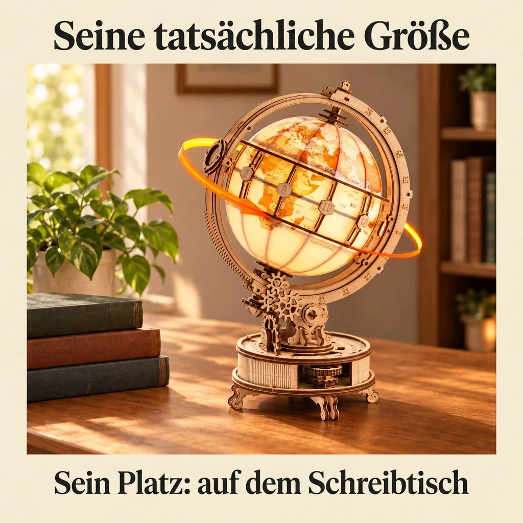 Leuchtender Globus im Regal