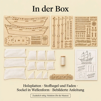 Inhalt des Sets Großsegler mit weißen Segeln