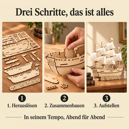 Die Bauschritte von Großsegler mit weißen Segeln
