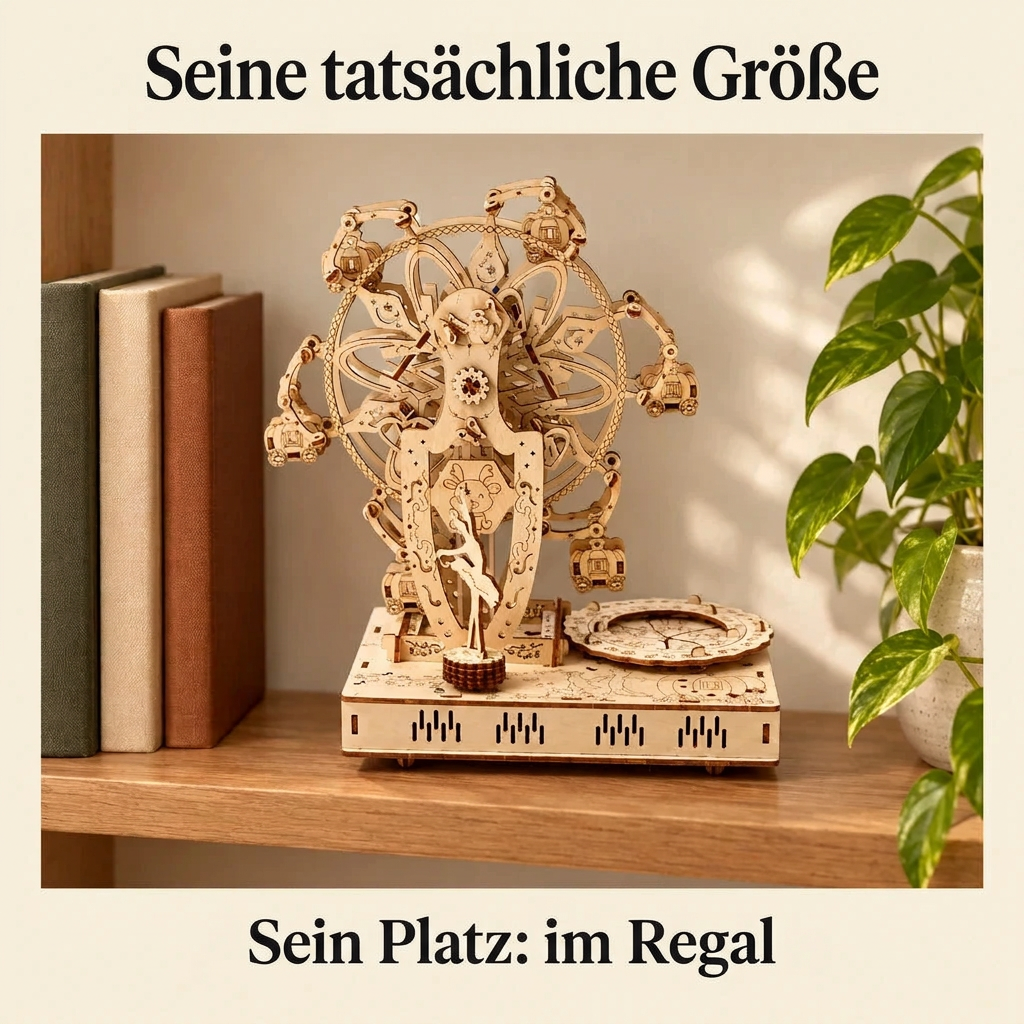 Musikalisches Riesenrad mit Figur im Regal