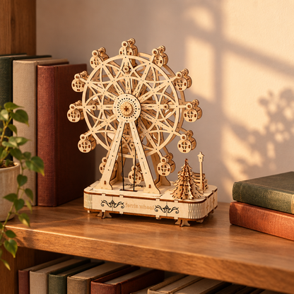 La maquette exposee sur une etagere de bibliotheque