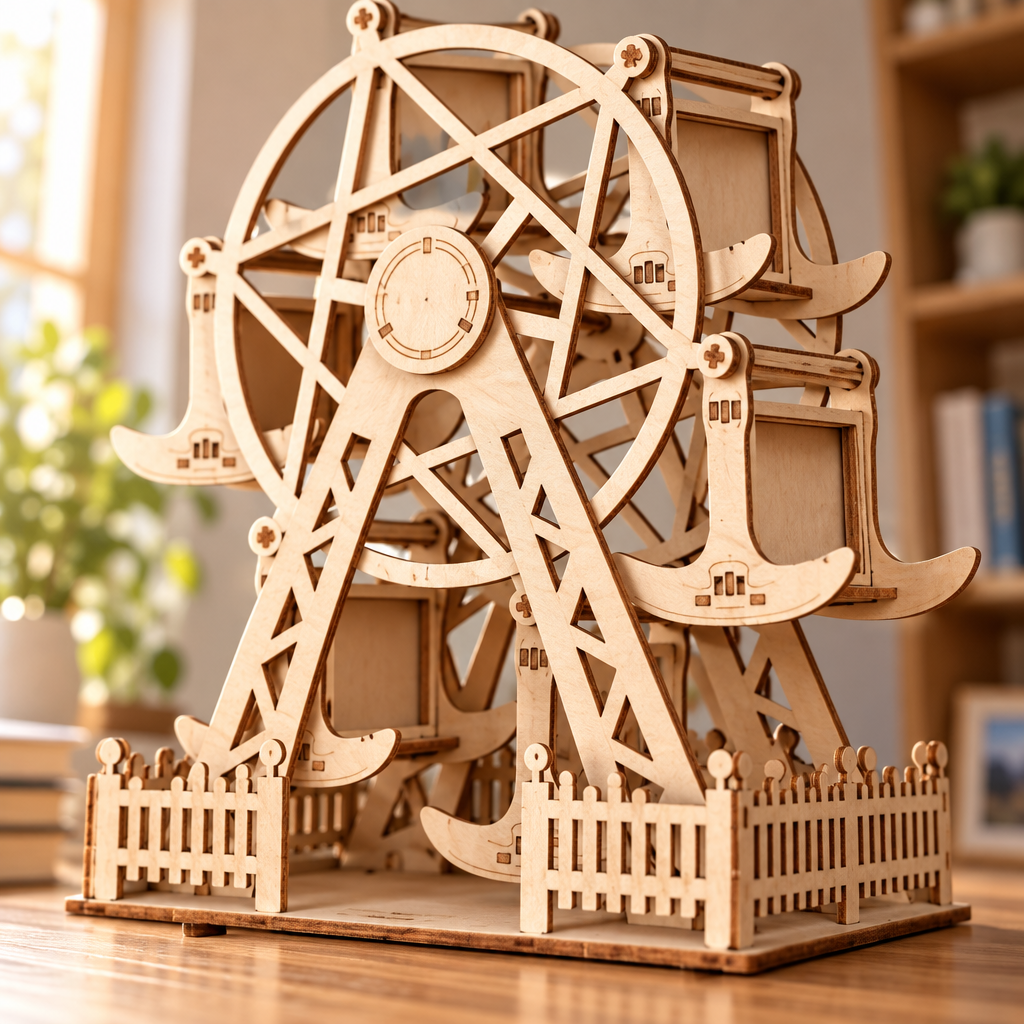 Vue immersive en contre-plongee au pied de la roue en bois
