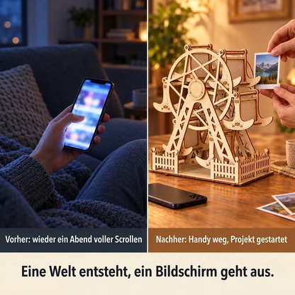 Vorher/Nachher: Handy weg, Aufbau von Riesenrad mit Fotohalter