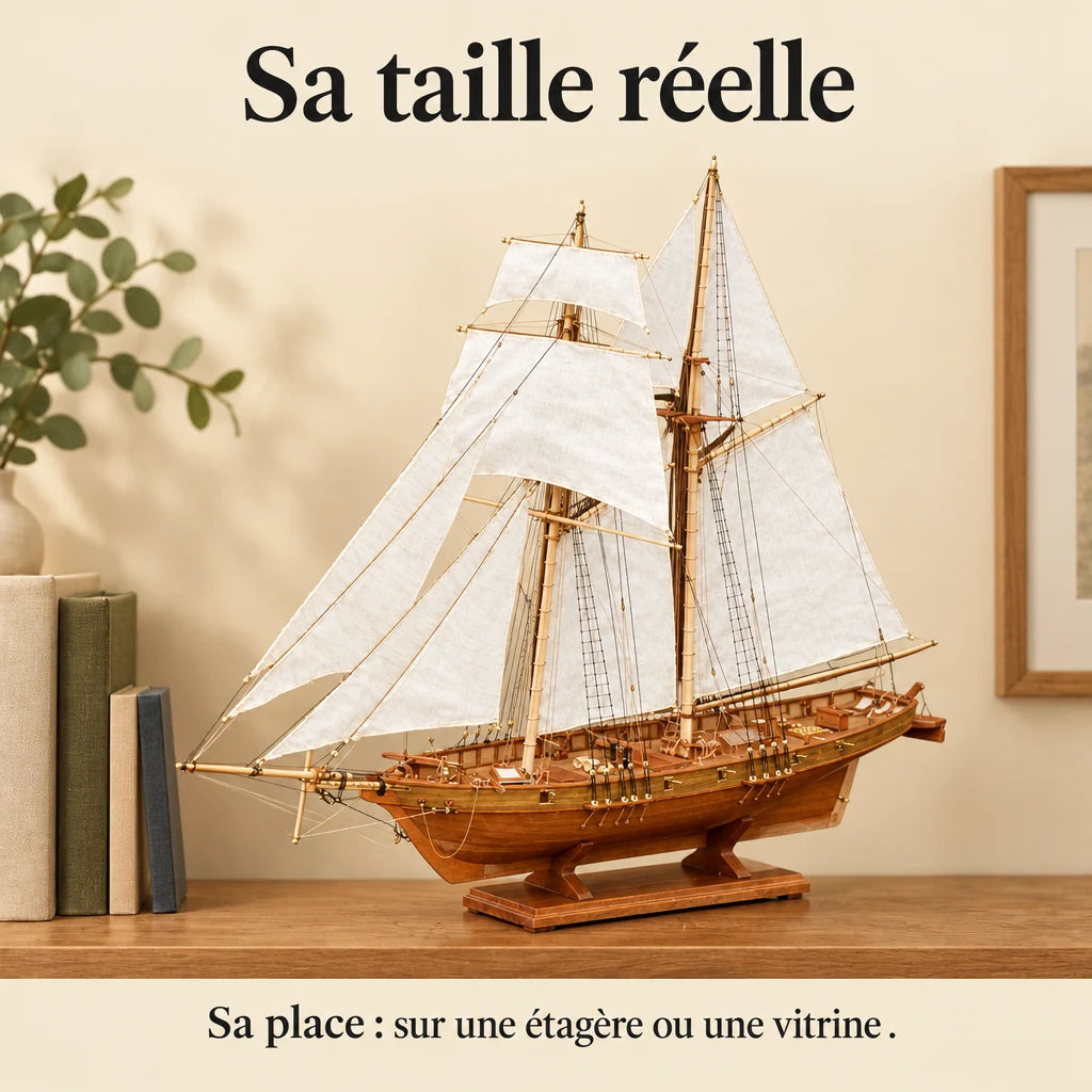 The Harco Sailboat on a shelf with books