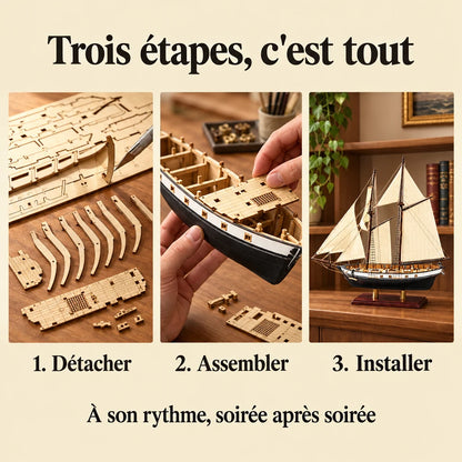 The three build steps of the Harvey Sailboat