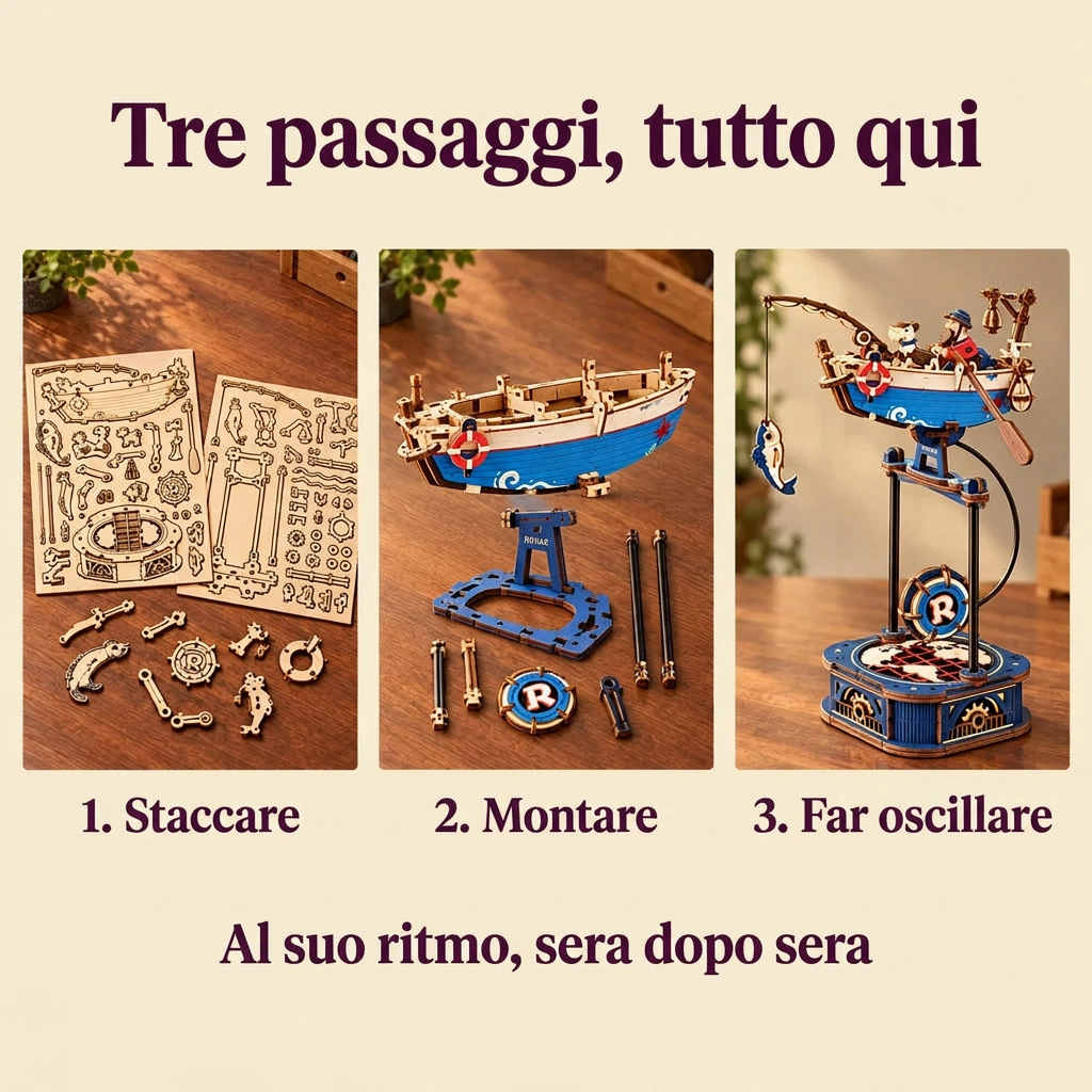 Le fasi di montaggio di Il Pescatore a Bilanciere