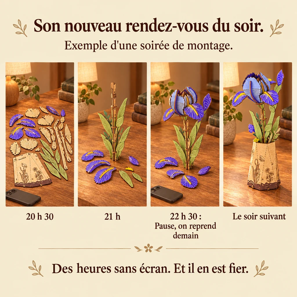 Frise d'une soirée de montage de L'Iris, téléphone retourné