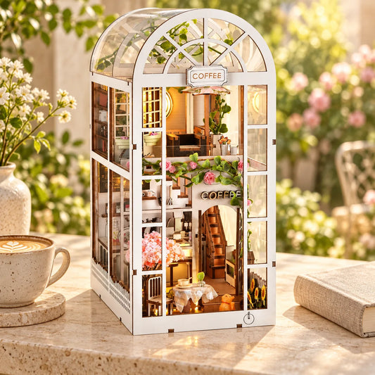 Le Jardin de Café monté et éclairé sur une console en pierre claire