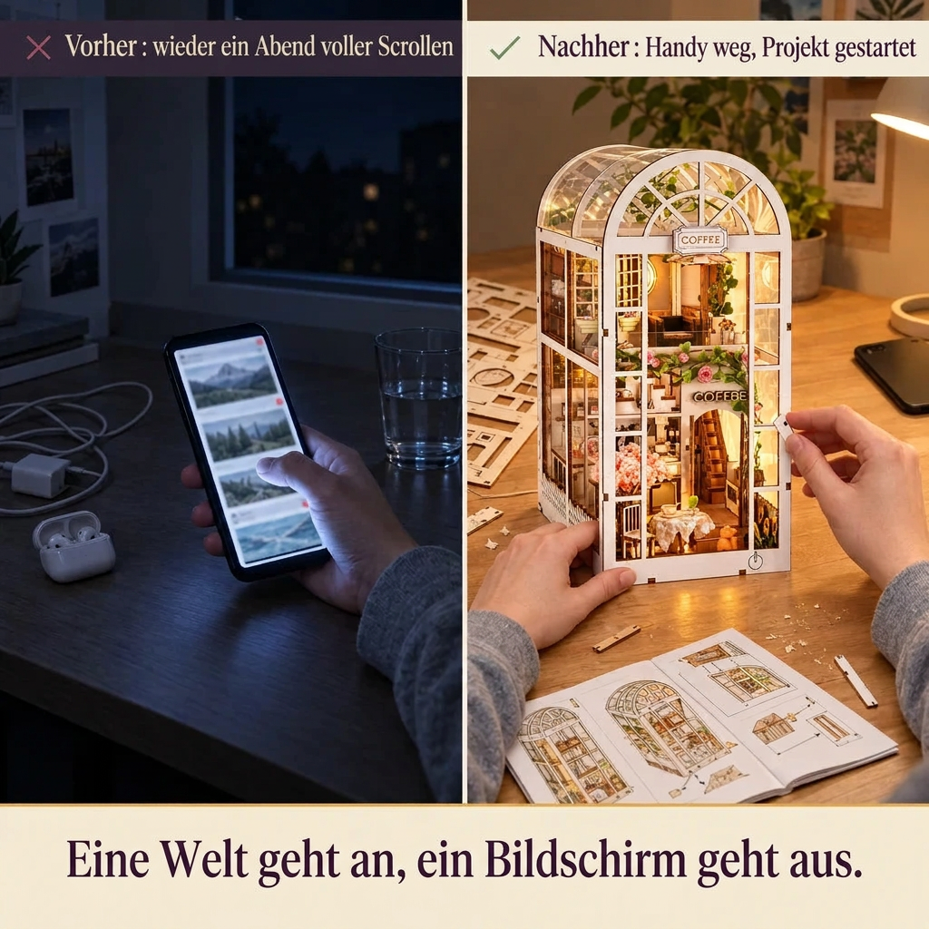 Vorher/Nachher: Handy weg, Aufbau von Kaffeegarten