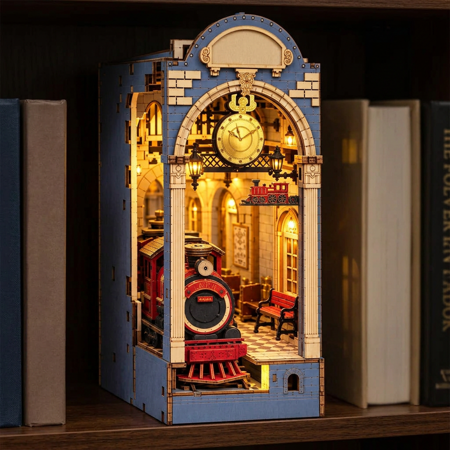 Étape 3 du montage de Le Voyage dans le Temps : le kit terminé et allumé entre des livres