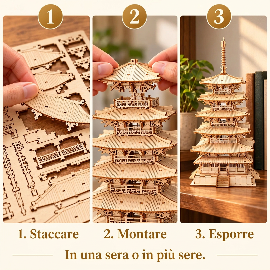 Le fasi di montaggio di La Pagoda a Cinque Piani
