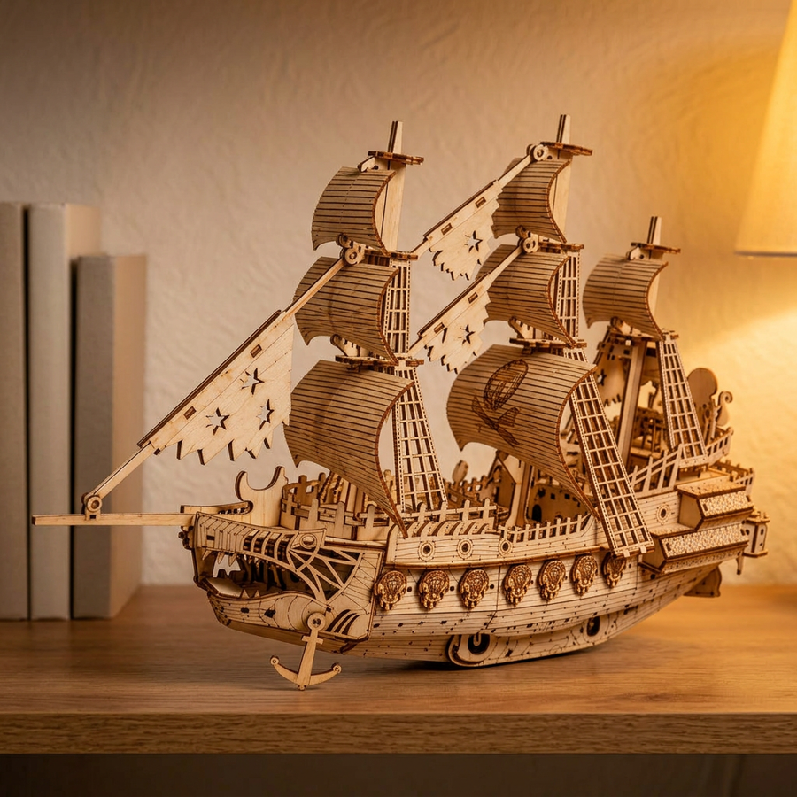 Schritt 3 beim Aufbau: Ausstellen – Segelschiff Modell aus Holz — Das niederländische Schiff