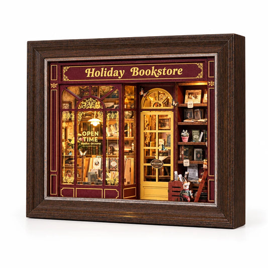 La Librairie du Soir NOOKO montée et illuminée sur fond blanc