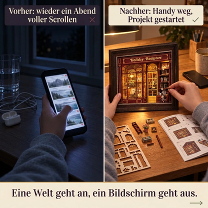 Vorher/Nachher: Handy weg, Aufbau von Abendbuchhandlung