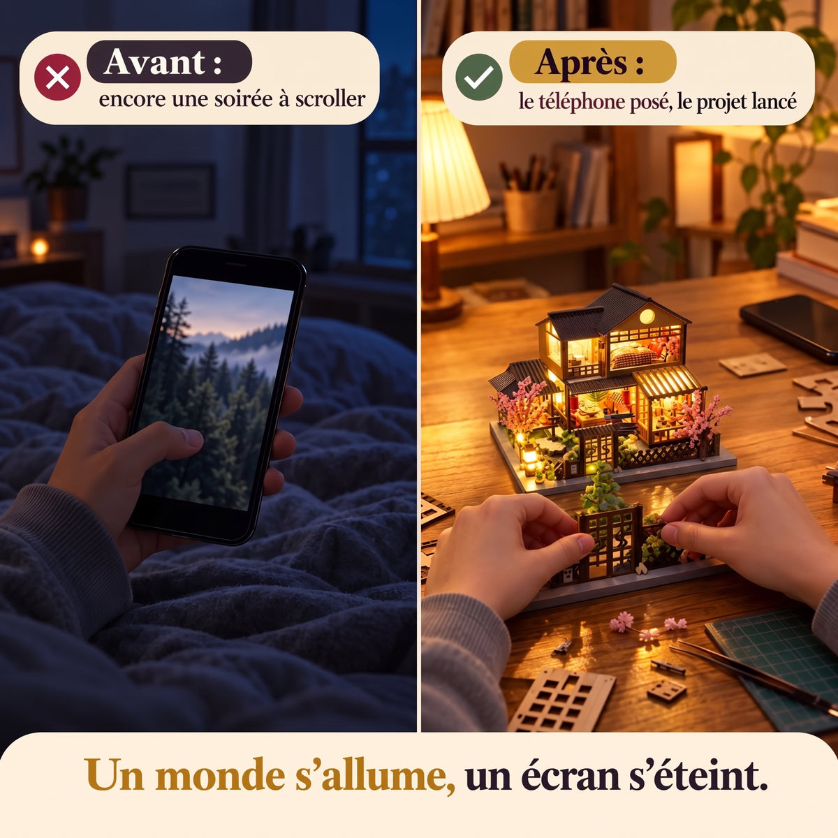 Avant après : du téléphone au montage de la Maison aux Cerisiers