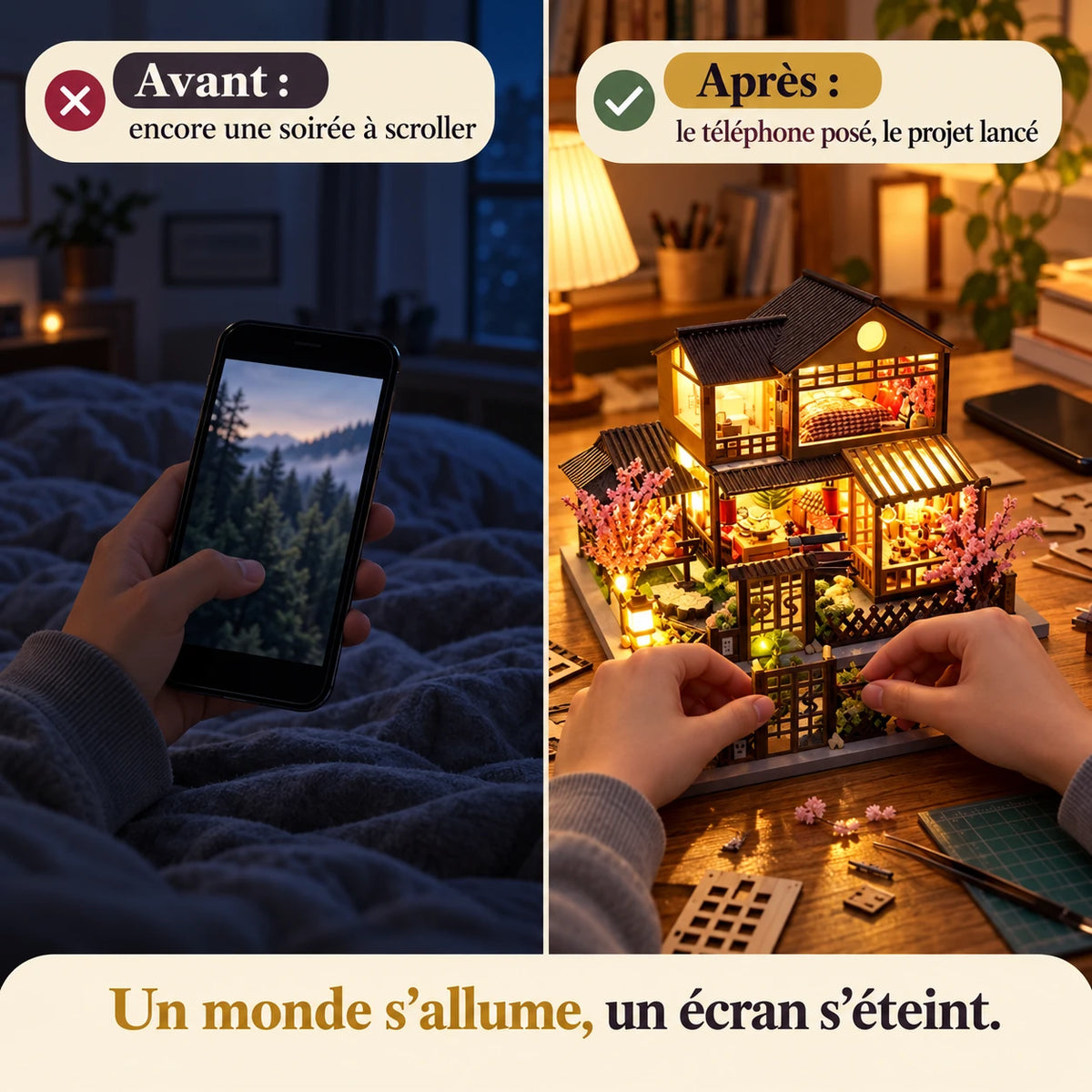 Avant après : du téléphone au montage de la Maison aux Cerisiers