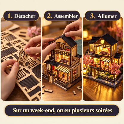 Les trois étapes de montage de la Maison aux Cerisiers
