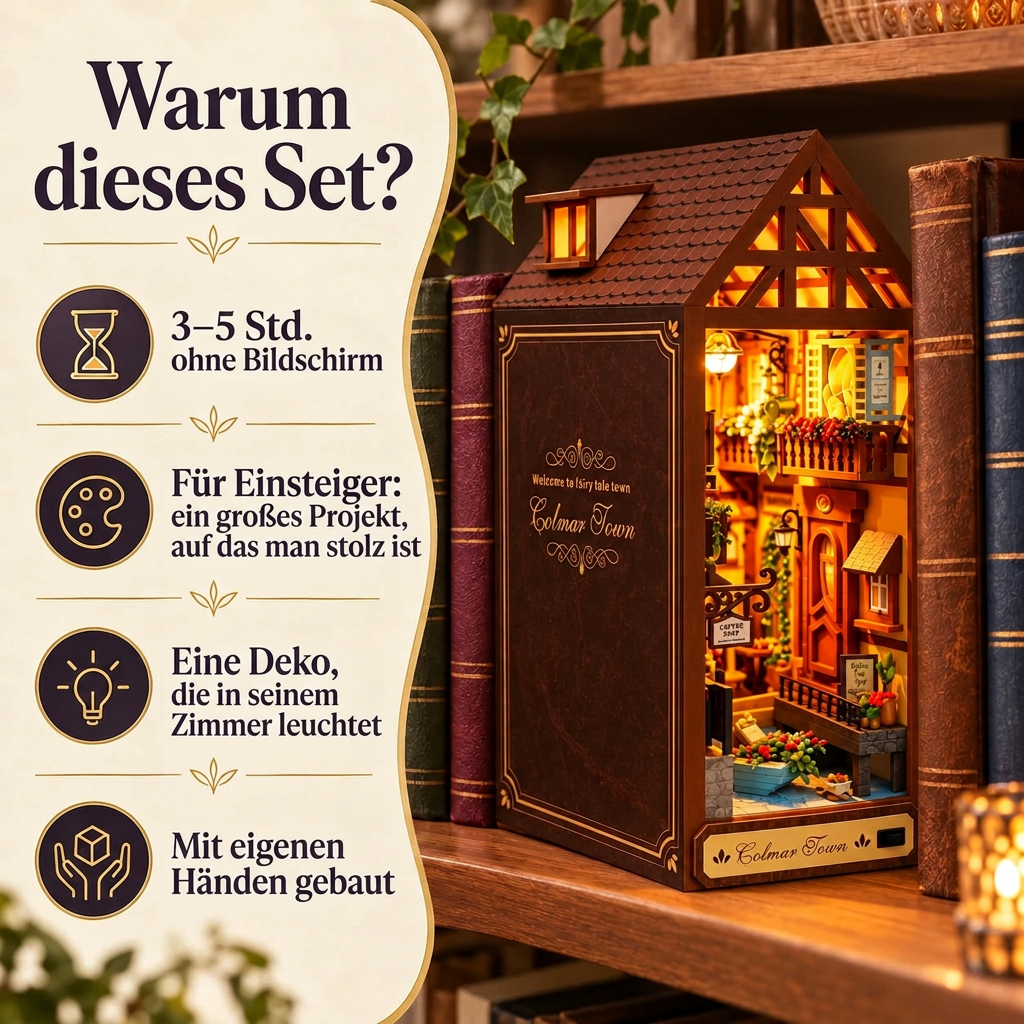 Warum der Book Nook Colmarer Haus: 3–5 Std. Bauzeit, für Einsteiger
