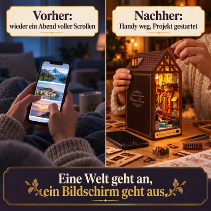 Vorher/Nachher: Handy weg, Aufbau des Book Nook Colmarer Haus