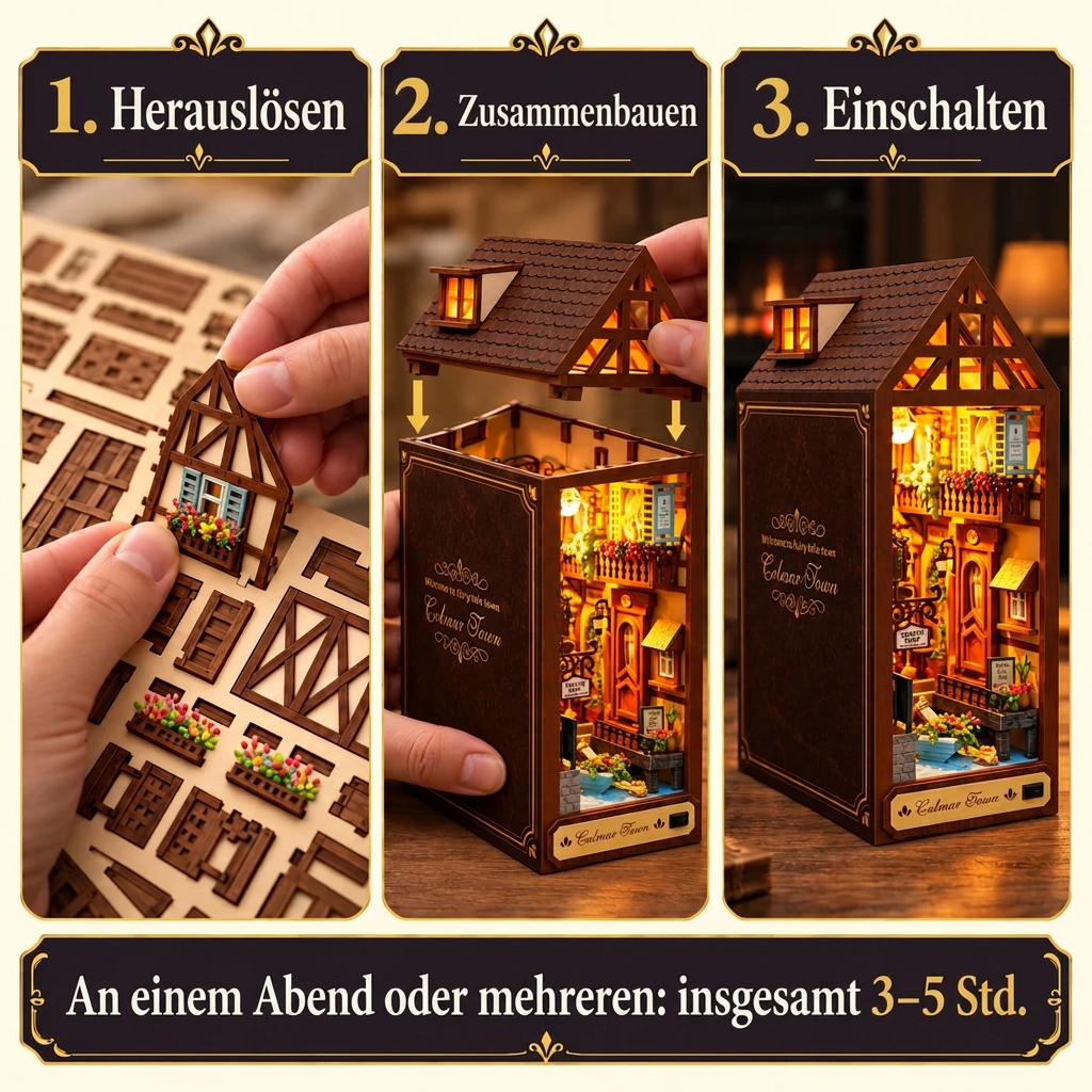 Die drei Bauschritte des Colmarer Hauses: herauslösen, zusammenbauen, einschalten
