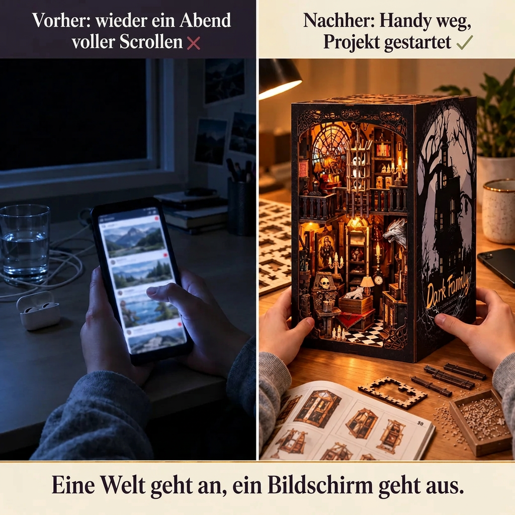 Vorher/Nachher: Handy weg, Aufbau von Mitternachtsherrenhaus