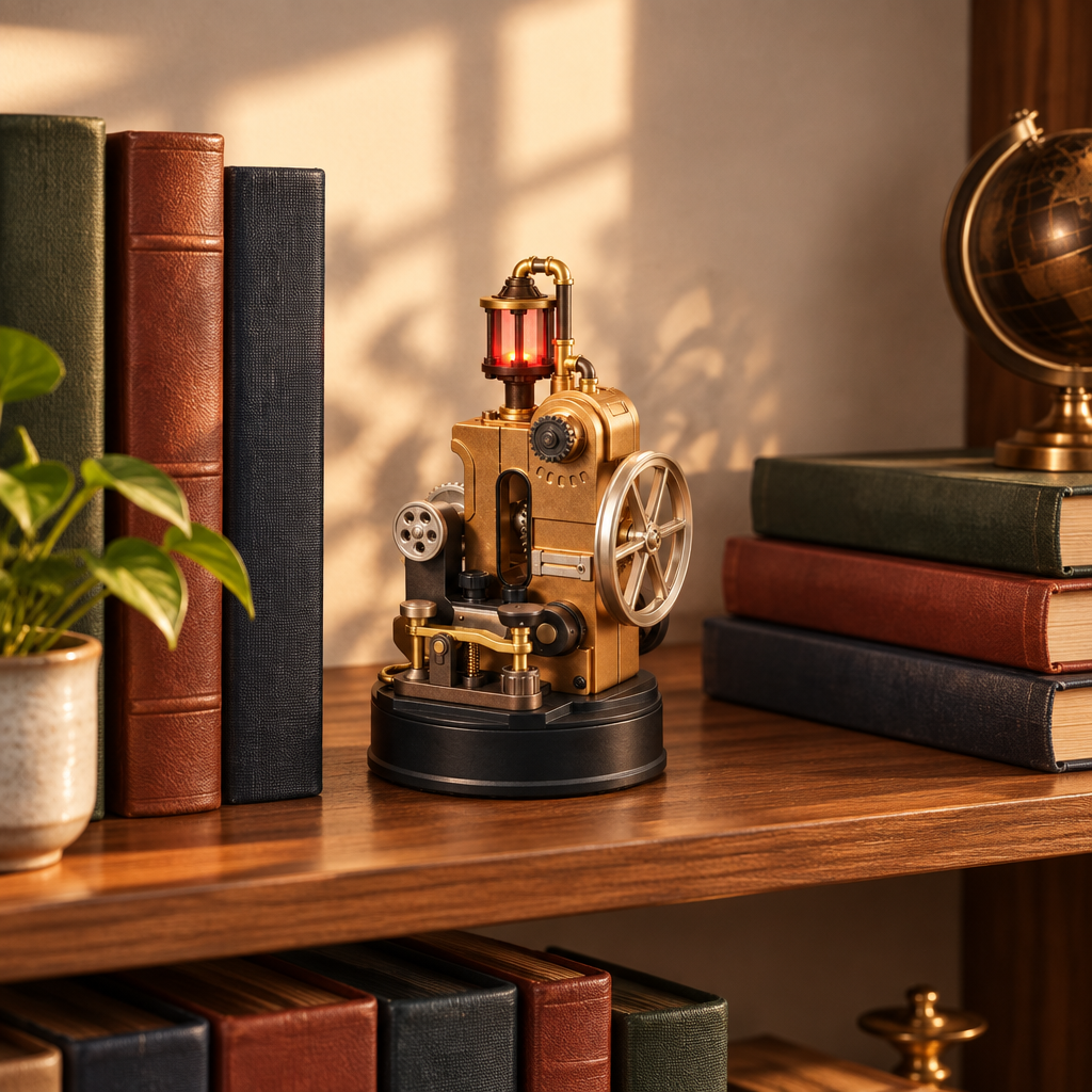 La maquette exposee sur une etagere de bibliotheque