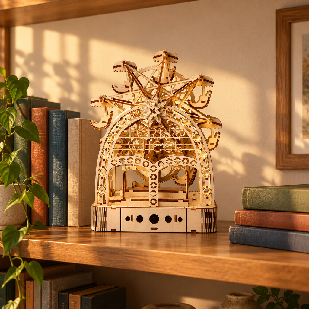 La maquette exposee sur une etagere de bibliotheque