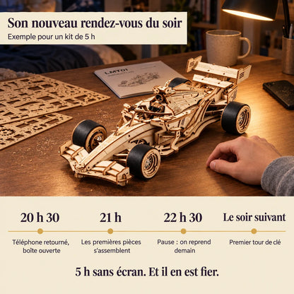 Timeline of an evening building the Grand Prix Racer, phone face down
