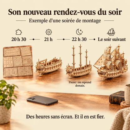 Timeline of an evening building the Dutch Ship, phone face down