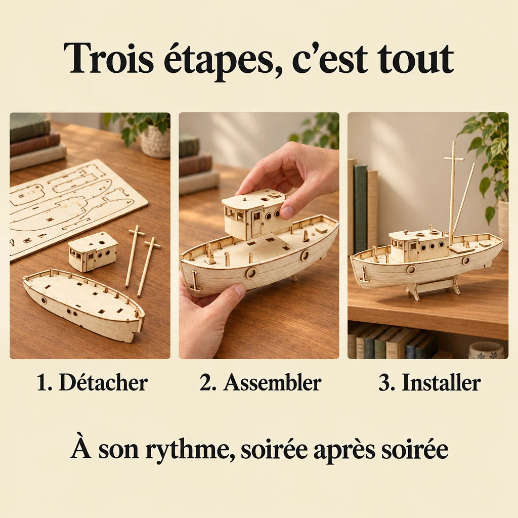 The three build steps of the Nax Fishing Boat