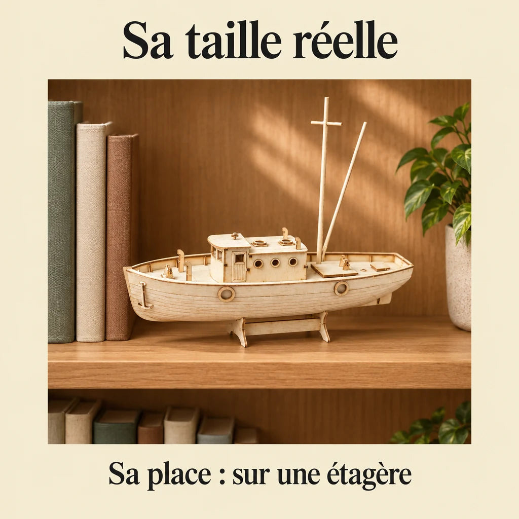 The Nax Fishing Boat on a bookshelf