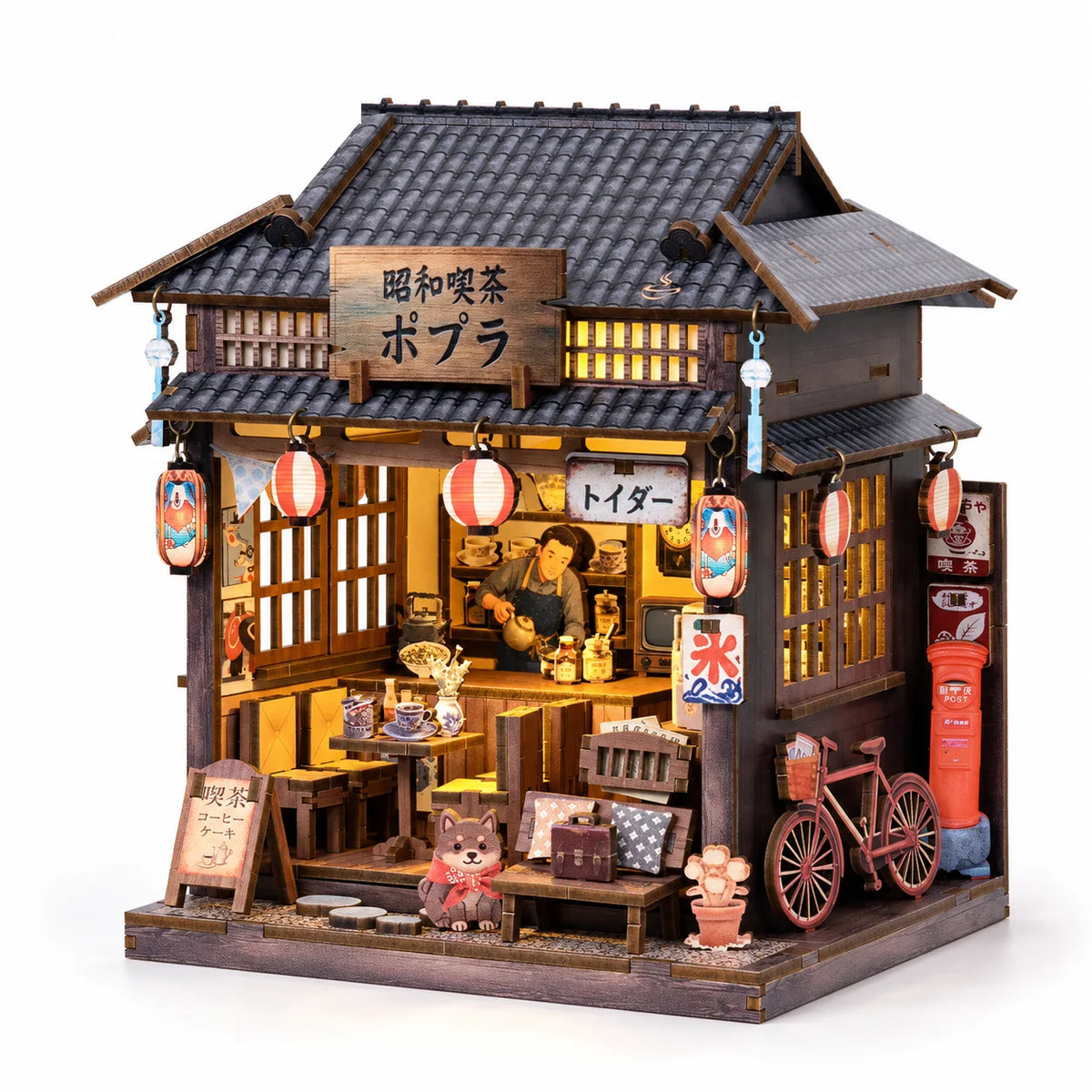 Le Café Shōwa : vue principale fidèle du kit assemblé et éclairé