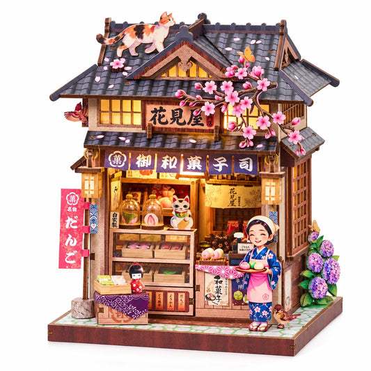 Süßwarenladen Hanamiya: Hauptansicht des aufgebauten und beleuchteten Sets