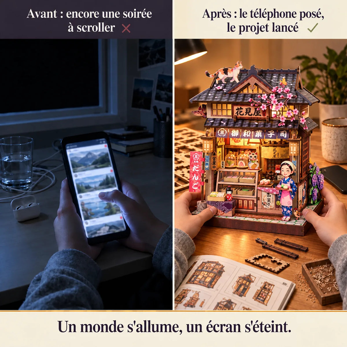 La Confiserie Hanamiya : moment de montage loin du téléphone