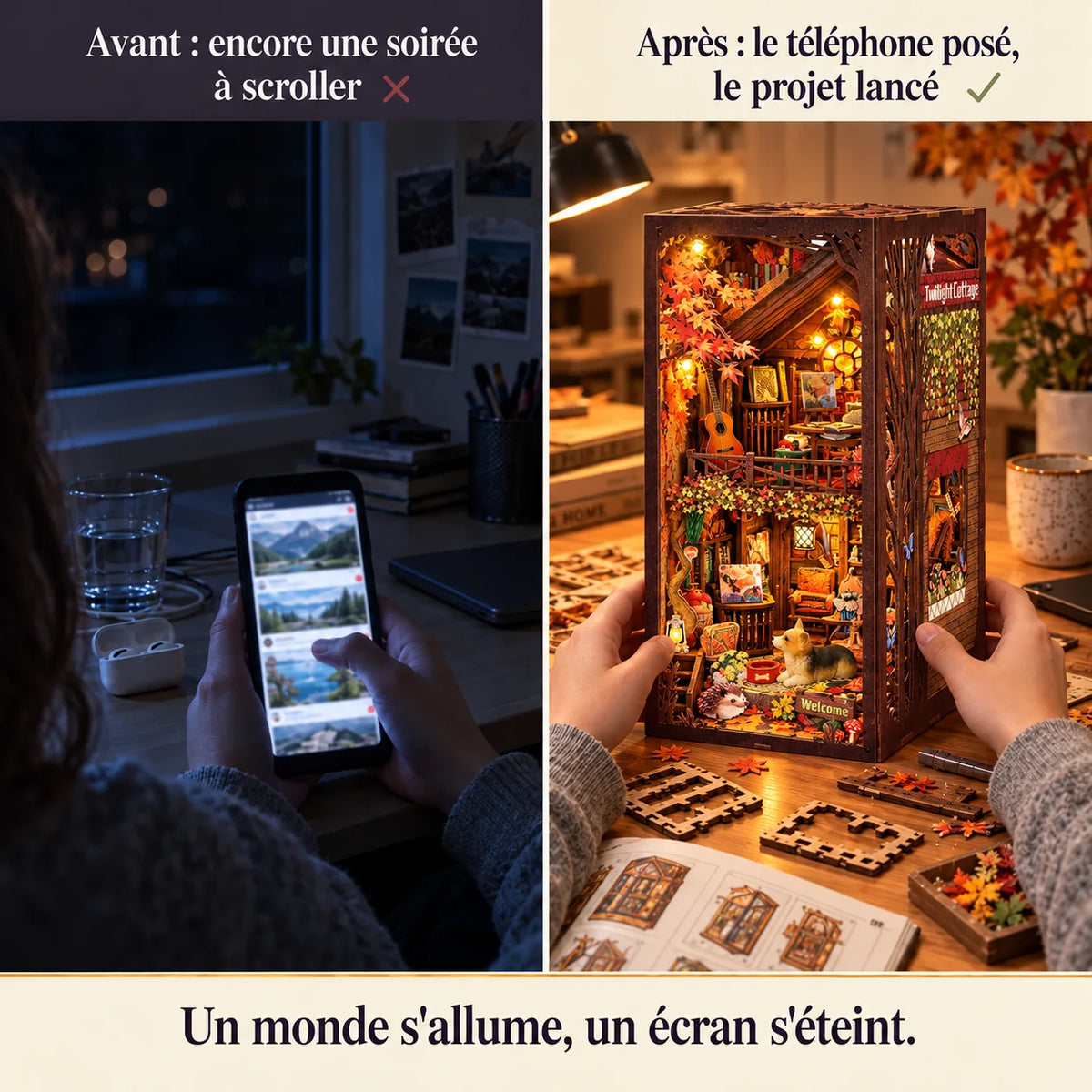 Le Cottage d'Automne : moment de montage loin du téléphone