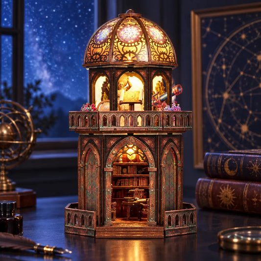 L'Observatoire monté et éclairé avec sa coupole céleste