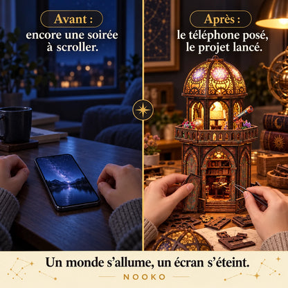 Avant après : téléphone posé et montage de L'Observatoire lancé