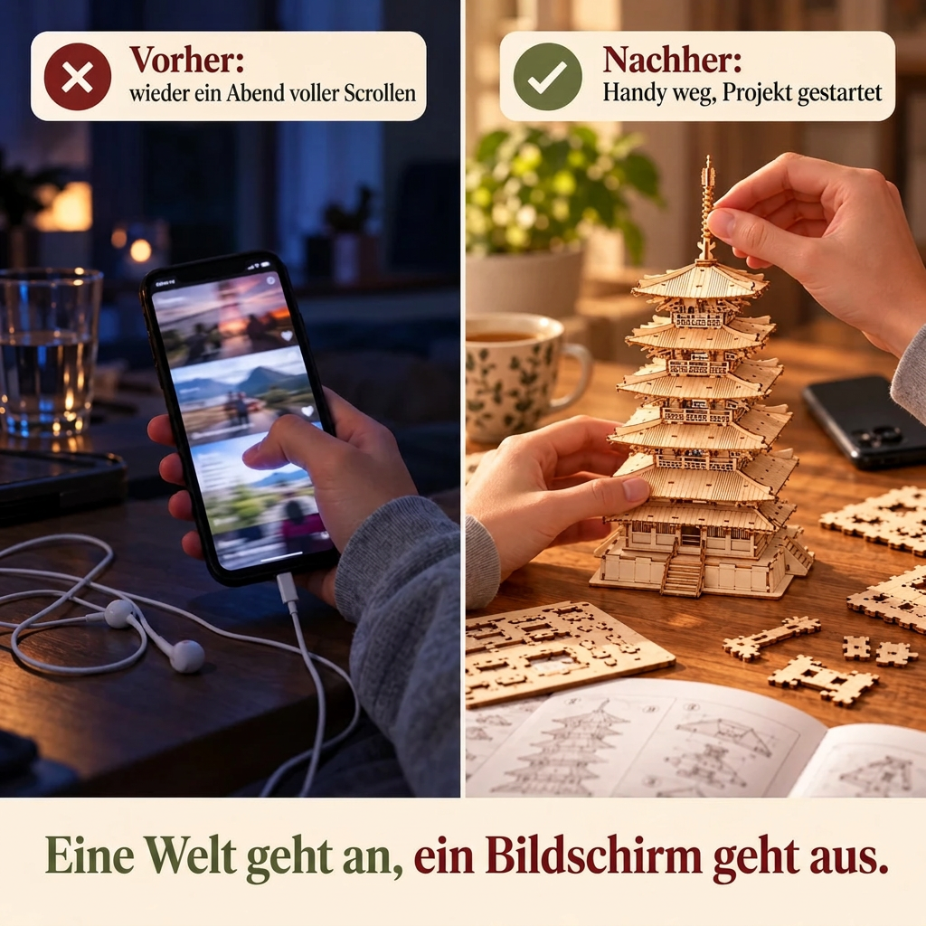 Vorher/Nachher: Handy weg, Aufbau von Fünfstöckige Pagode