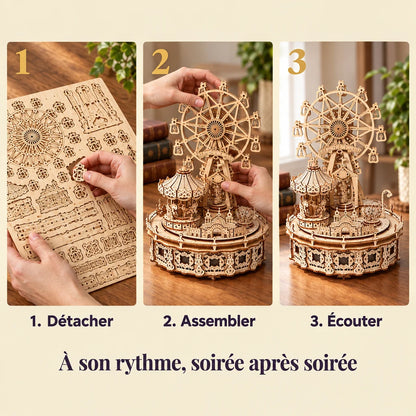 The three build steps of the Musical Amusement Park