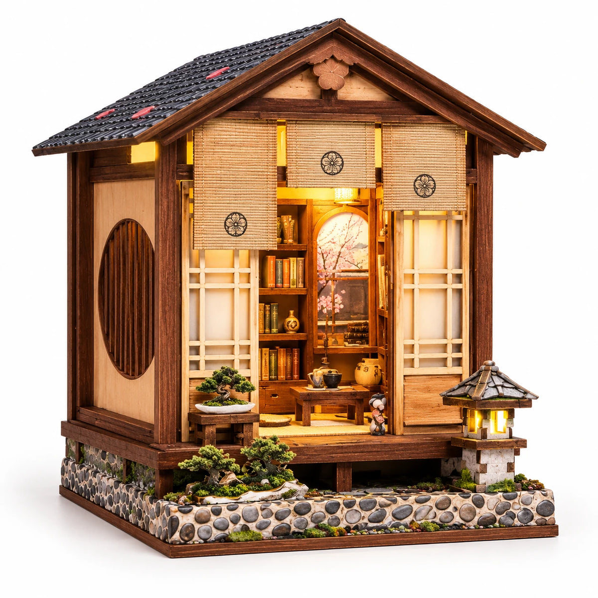 Pavillon du Bonsaï NOOKO monté et illuminé sur fond blanc
