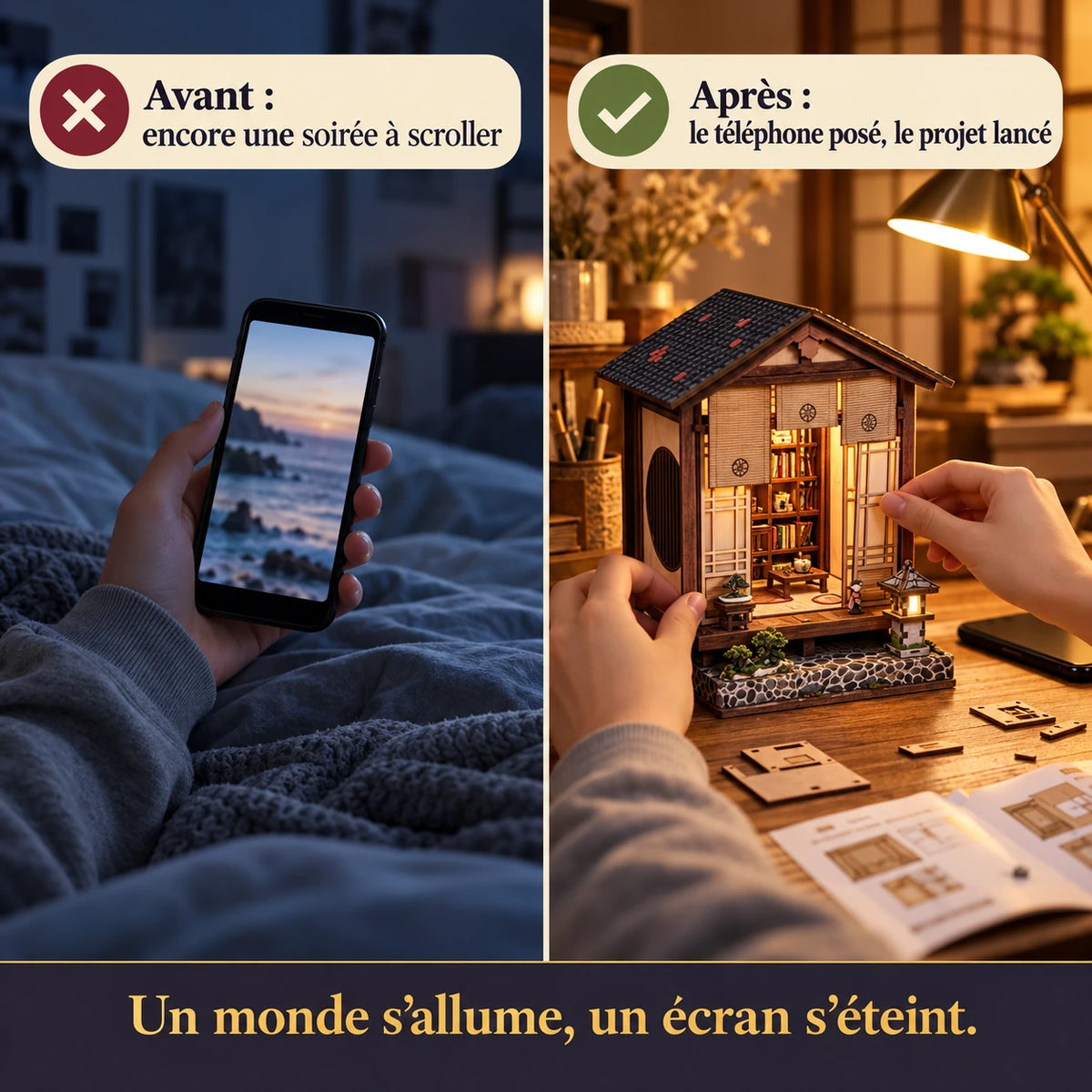 Avant après : du téléphone au montage du Pavillon du Bonsaï