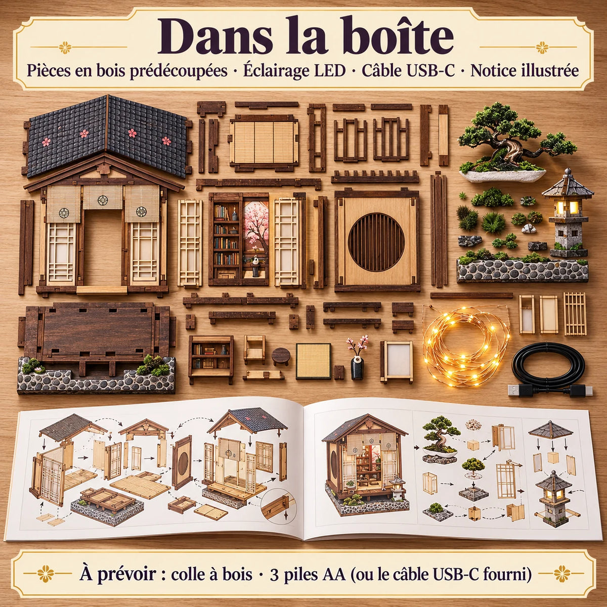 Contenu de la boîte du kit Pavillon du Bonsaï