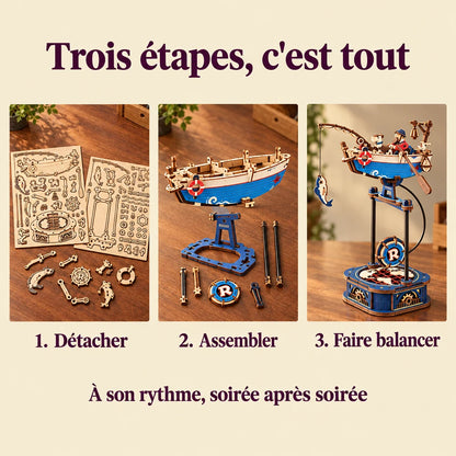 The three build steps of the Rocking Fisherman
