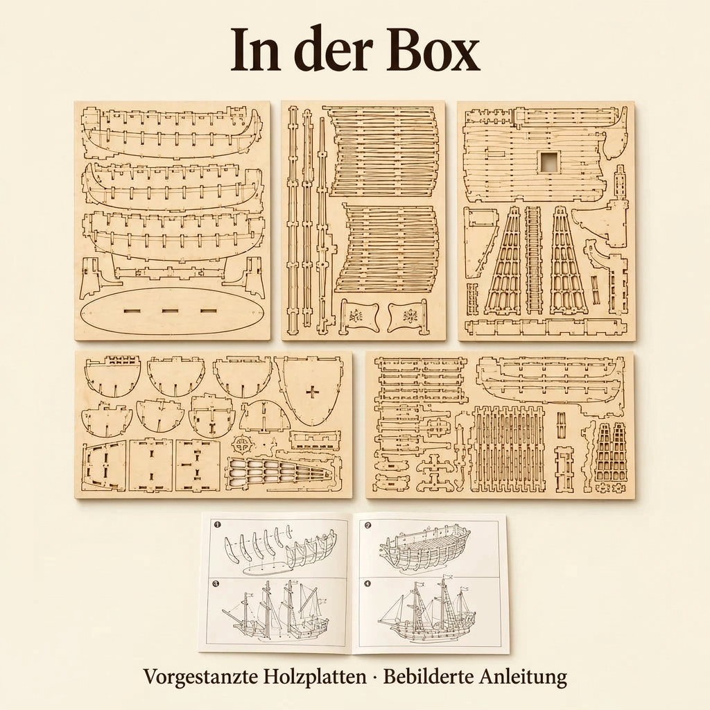 Inhalt des Sets Kleines Segelboot zum Hinstellen
