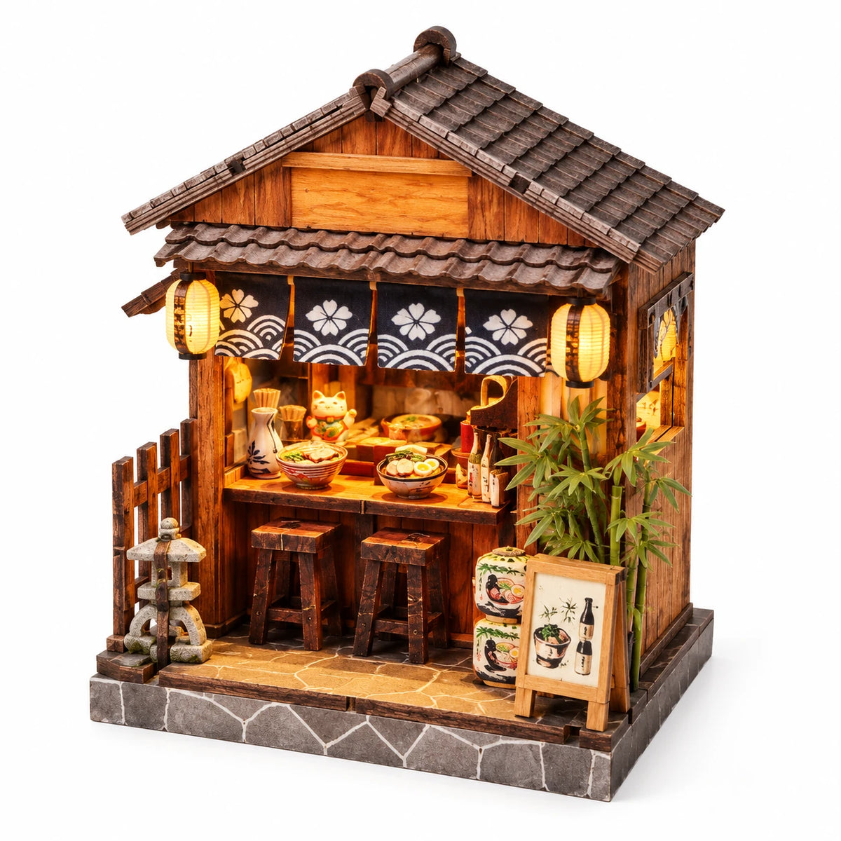 Petite Izakaya NOOKO montée et illuminée sur fond blanc