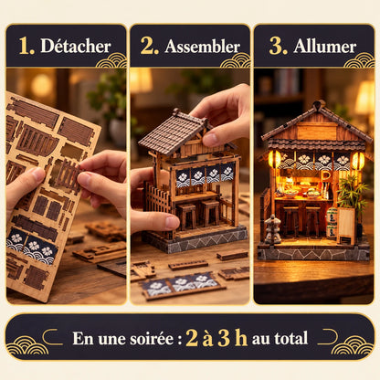 Les trois étapes de montage de la Petite Izakaya