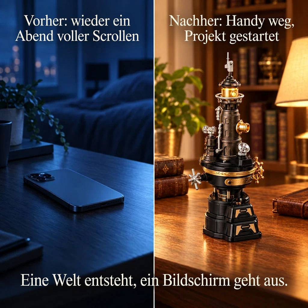 Vorher/Nachher: Handy weg, Aufbau von Leuchtturm der Industriestadt