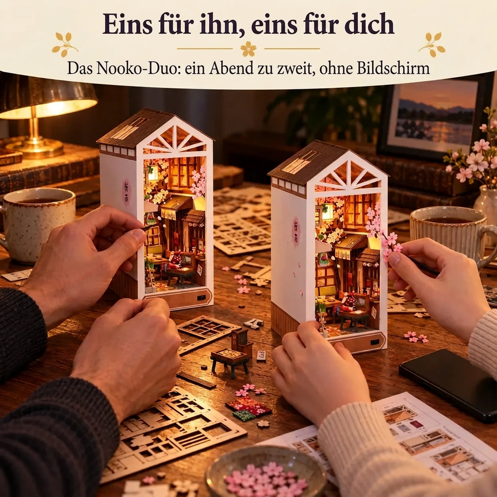Zwei Personen bauen gemeinsam je einen Sakura-Regen: das Nooko-Duo