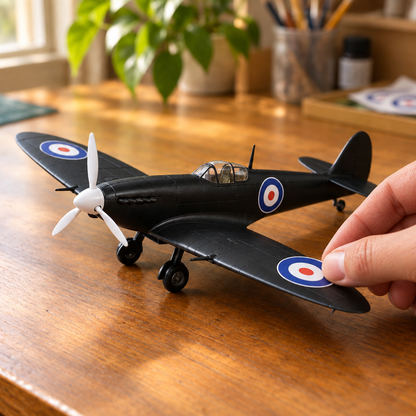 Pose d’une cocarde sur la maquette de Spitfire