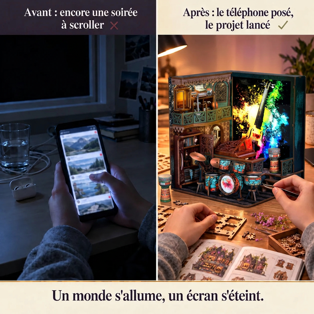 Avant après : téléphone posé et montage du Studio de Musique lancé